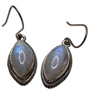 Rainbow Moonstone 925 Sterling Silver Dangle Earrings Marquise Cut 25mm 6.9 Gram